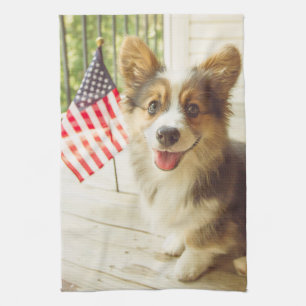 Cutest Baby Animals   American Flag Corgi Kitchen Towel