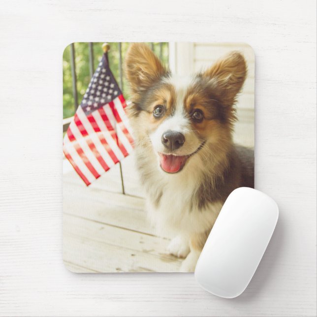 Cutest Baby Animals | American Flag Corgi Mouse Pad (With Mouse)