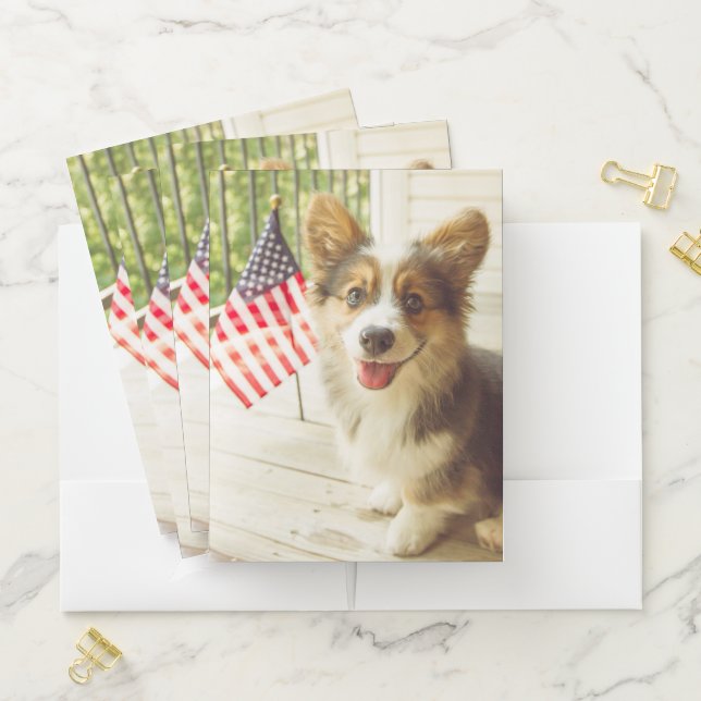Cutest Baby Animals | American Flag Corgi Pocket Folder (In Situ)