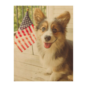 Cutest Baby Animals American Flag Corgi Wood Wall Art