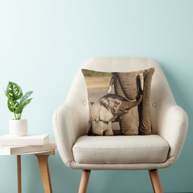 Cutest Baby Animals | Baby Elephant & Mama Throw Pillow (Chair)