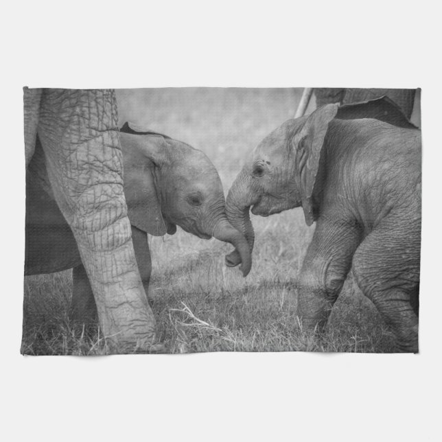 Cutest Baby Animals | Baby Elephants Greeting Kitchen Towel (Horizontal)