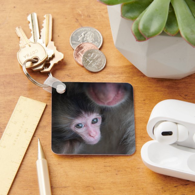 Cutest Baby Animals | Baby Macaque Monkey & Mother Keychain (Desk)