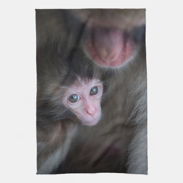 Cutest Baby Animals | Baby Macaque Monkey & Mother Kitchen Towel (Vertical)