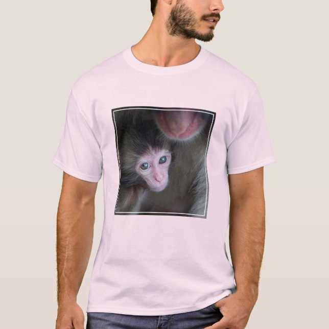 Cutest Baby Animals | Baby Macaque Monkey & Mother T-Shirt (Front)