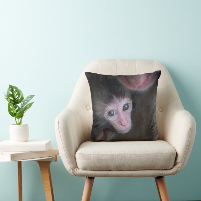 Cutest Baby Animals | Baby Macaque Monkey & Mother Throw Pillow (Chair)