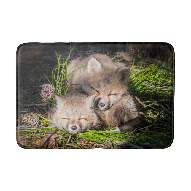 Cutest Baby Animals | Baby Red Fox Kits Sleeping Bath Mat (Front)