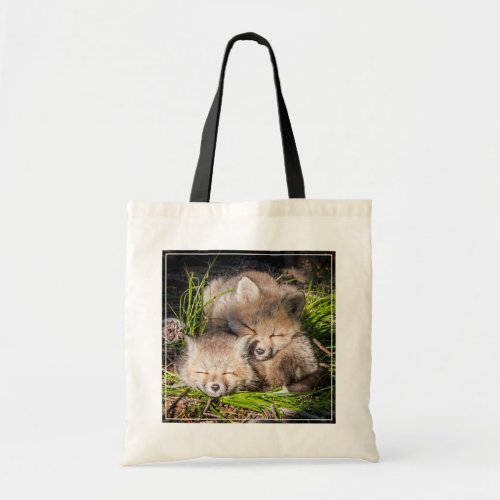 Cutest Baby Animals  Baby Red Fox Kits Sleeping Tote Bag