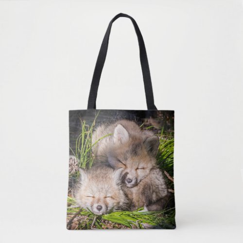 Cutest Baby Animals  Baby Red Fox Kits Sleeping Tote Bag