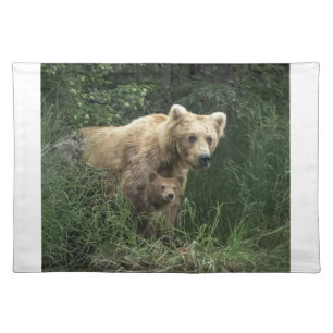 Cutest Baby Animals   Bear Mama Bear & Her Cubs Cloth Placemat