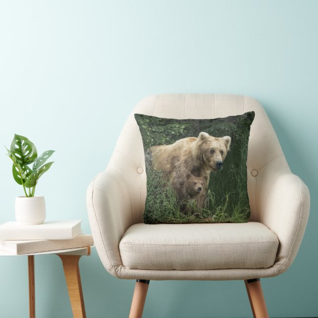 Cutest Baby Animals | Bear Mama Bear & Her Cubs Throw Pillow (Chair)