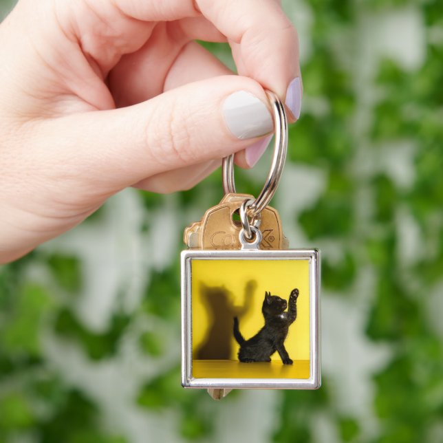 Cutest Baby Animals | Black Cat Playing Keychain (Hand)