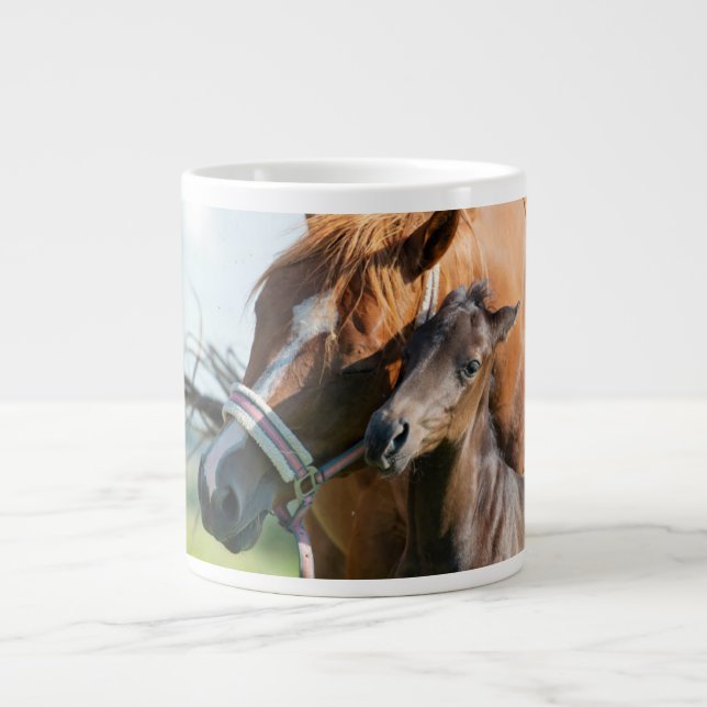Cutest Baby Animals | Black Foal with Mom Giant Coffee Mug (Front)