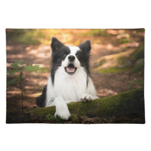 Cutest Baby Animals   Black & White Border Collie Cloth Placemat
