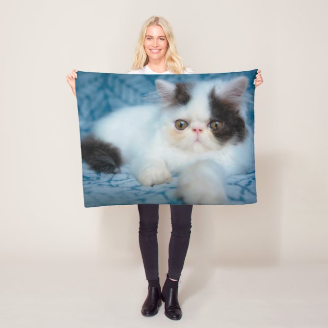 Cutest Baby Animals | Black & White Kitten Fleece Blanket (In Situ)
