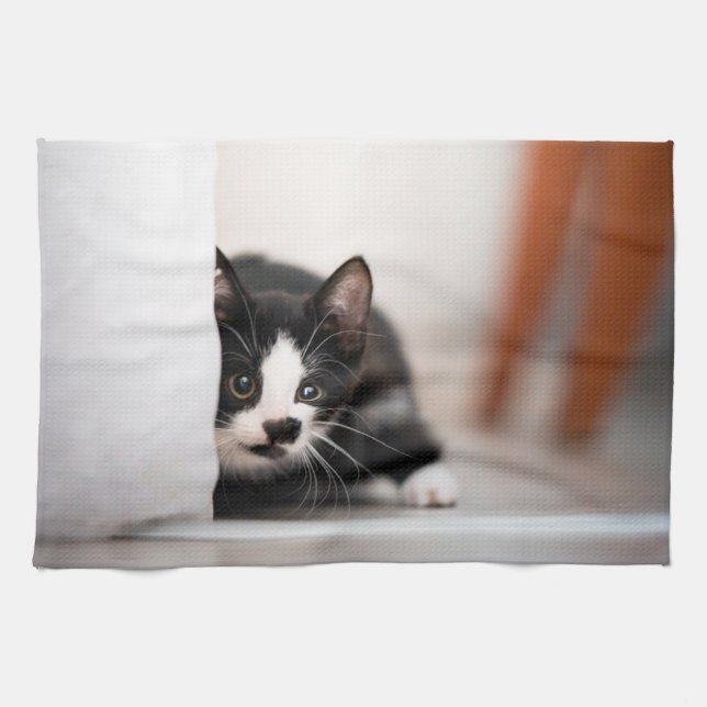 Cutest Baby Animals | Black & White Kitten Kitchen Towel (Horizontal)