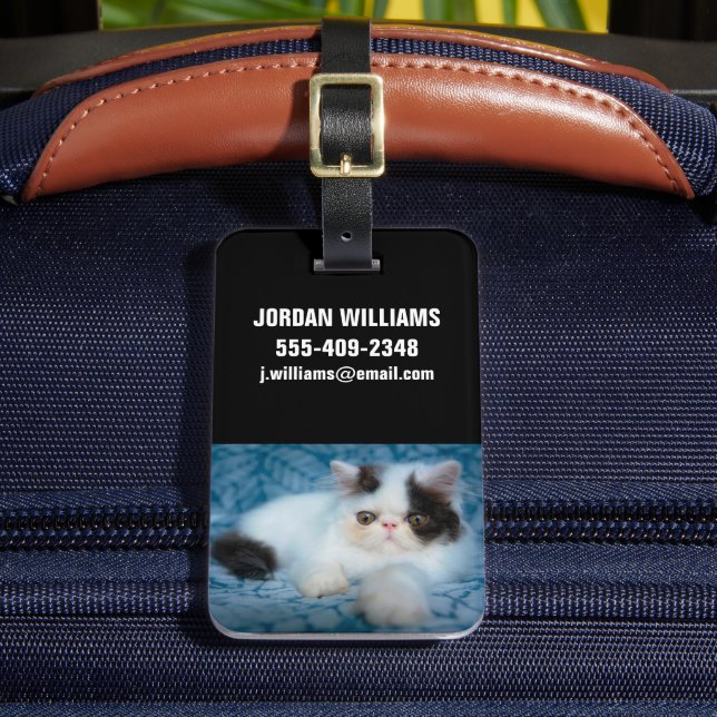 Cutest Baby Animals | Black & White Kitten Luggage Tag (Front Insitu 2)
