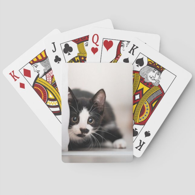 Cutest Baby Animals | Black & White Kitten Poker Cards (Back)
