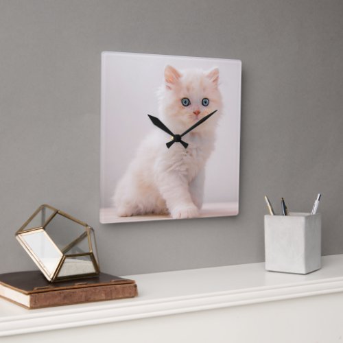 Cutest Baby Animals  Blue Eye Kitten Square Wall Clock