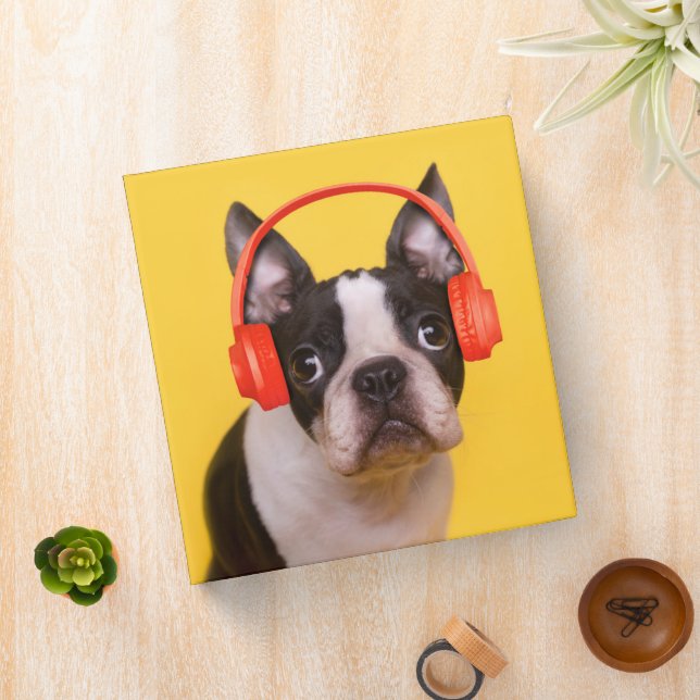 Cutest Baby Animals | Boston Terrier Headphones 3 Ring Binder (In Situ)