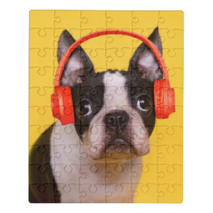 Cutest Baby Animals Boston Terrier Headphones Jigsaw Puzzle