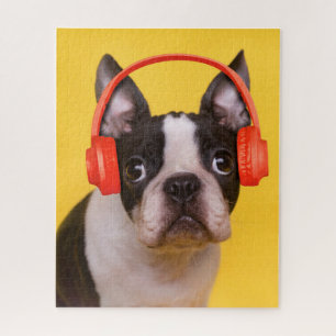 Cutest Baby Animals Boston Terrier Headphones Jigsaw Puzzle