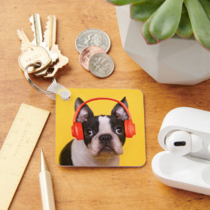 Cutest Baby Animals Boston Terrier Headphones Keychain
