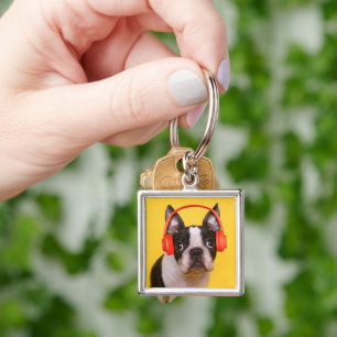Cutest Baby Animals Boston Terrier Headphones Keychain
