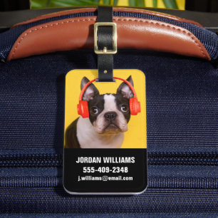 Cutest Baby Animals Boston Terrier Headphones Luggage Tag