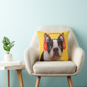 Cutest Baby Animals Boston Terrier Headphones Throw Pillow