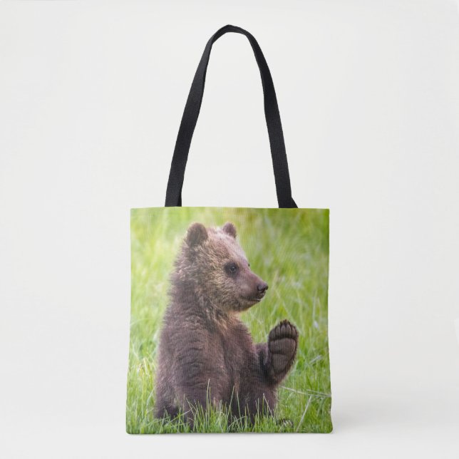 Cutest Baby Animals | Brown Bear Cub Wave Tote Bag (Front)