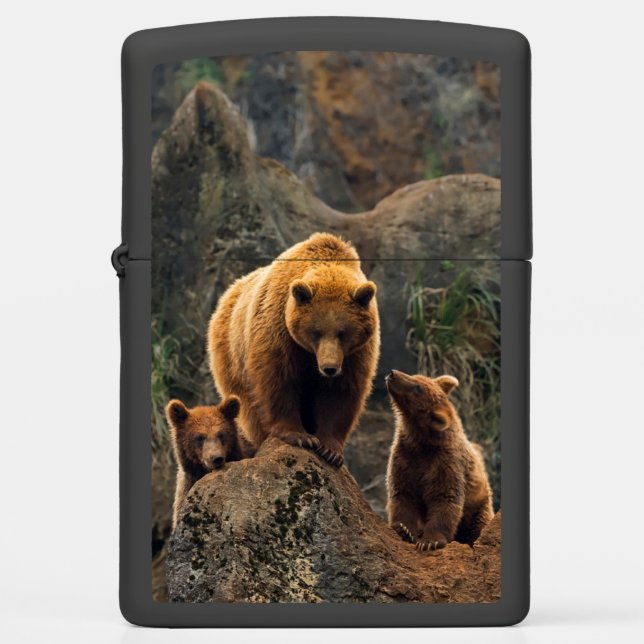 Cutest Baby Animals | Brown Bear Family Zippo Lighter (Front)