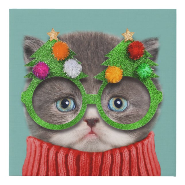 Cutest Baby Animals | Cat Christmas Sweater Faux Canvas Print (Front)