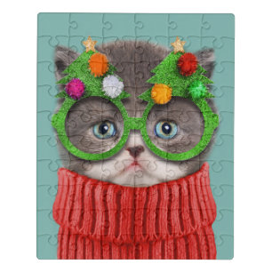 Cutest Baby Animals Cat Christmas Sweater Jigsaw Puzzle