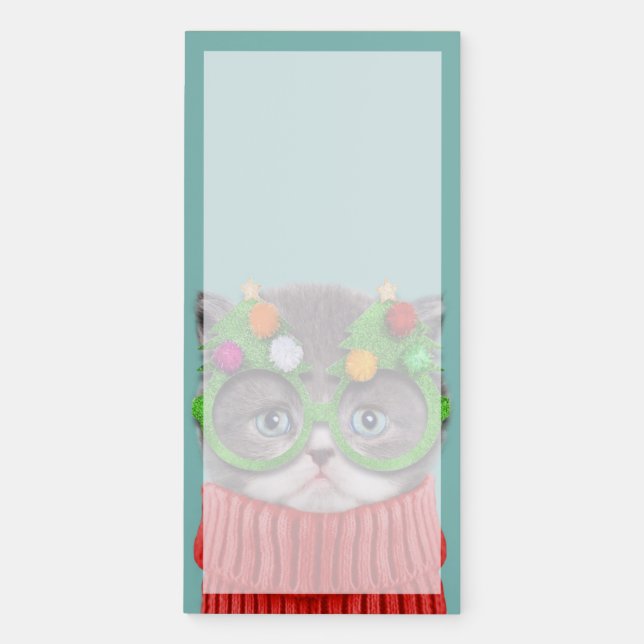 Cutest Baby Animals | Cat Christmas Sweater Magnetic Notepad (Front)