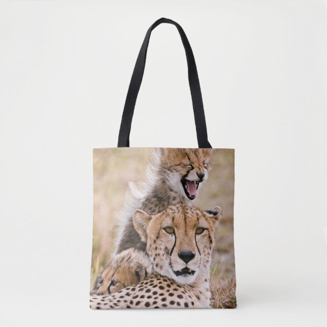 Cutest Baby Animals | Cheetah Cat & Cub Tote Bag (Front)