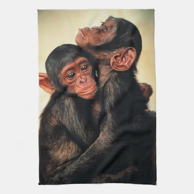 Cutest Baby Animals | Chimpanzee Hug Kitchen Towel (Vertical)