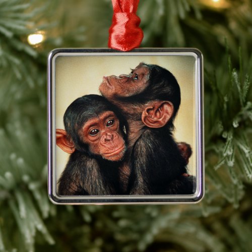 Cutest Baby Animals  Chimpanzee Hug Metal Ornament