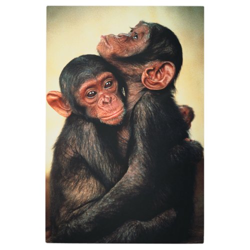 Cutest Baby Animals  Chimpanzee Hug Metal Print