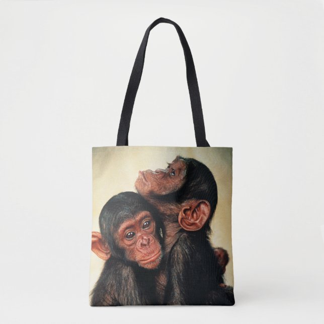 Cutest Baby Animals | Chimpanzee Hug Tote Bag (Front)