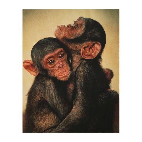 Cutest Baby Animals  Chimpanzee Hug Wood Wall Art