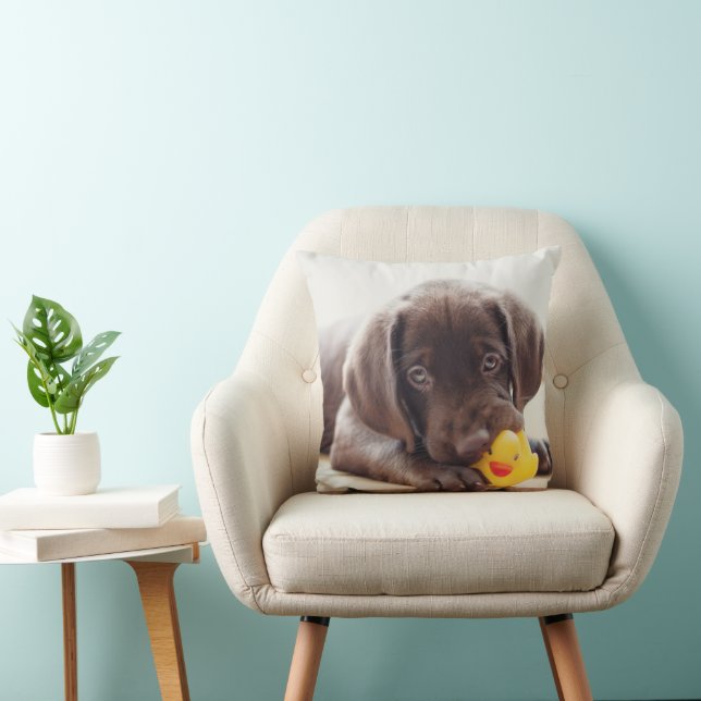 Cutest Baby Animals | Chocolate Labrador Puppy Throw Pillow (Chair)