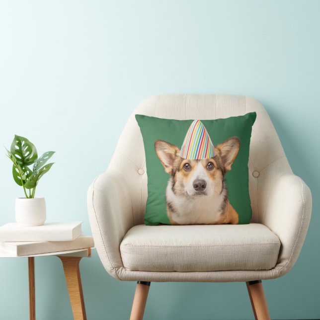 Cutest Baby Animals | Corgi Birthday Puppy Throw Pillow (Chair)