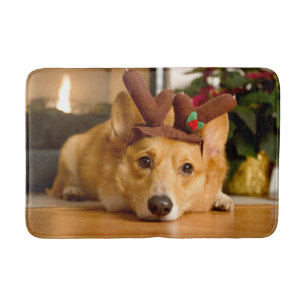 Cutest Baby Animals Corgi Christmas Reindeer Bath Mat