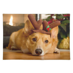 Cutest Baby Animals Corgi Christmas Reindeer Cloth Placemat