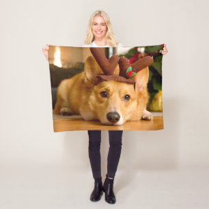 Cutest Baby Animals Corgi Christmas Reindeer Fleece Blanket