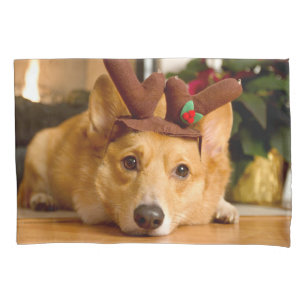 Cutest Baby Animals Corgi Christmas Reindeer Pillow Case