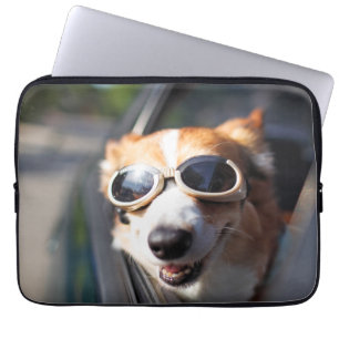 Cutest Baby Animals Corgi Goggles in the Car Laptop Sleeve