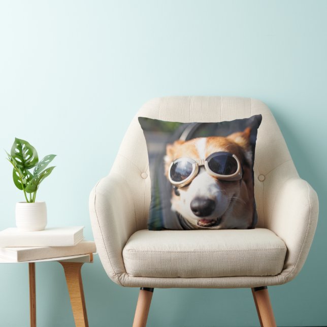 Cutest Baby Animals | Corgi Goggles in the Car Throw Pillow (Chair)