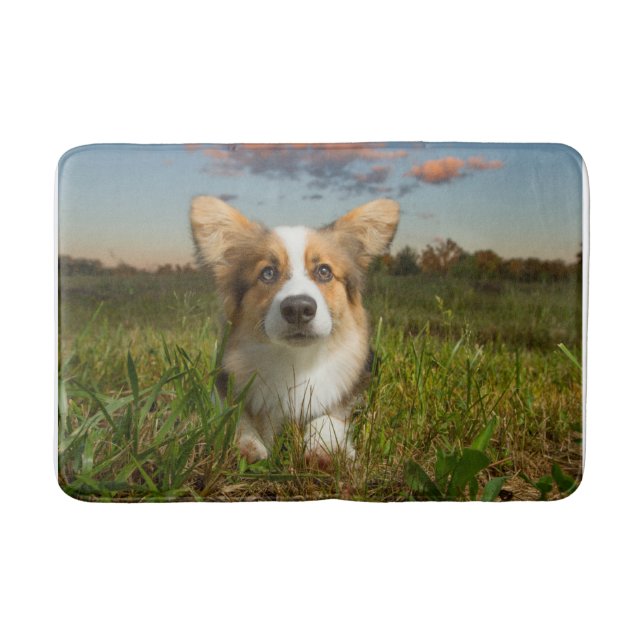 Cutest Baby Animals | Corgi in Cloudy Yard Bath Mat (Front)